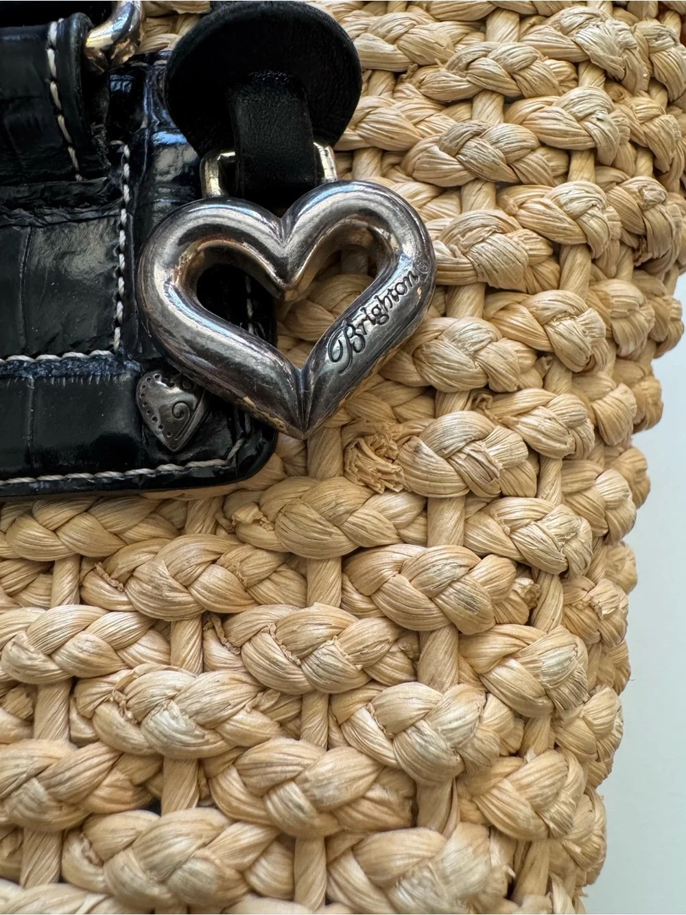 Brighton Cody Tan Woven Straw Shoulder Bag with Black Trim